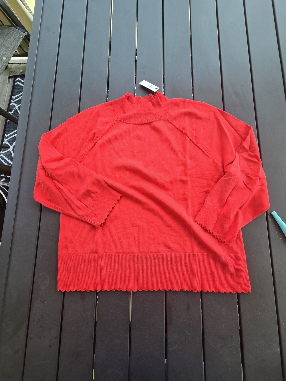Talbots Women's Red Knit Mock Neck Long Sleeve Scalloped Hem Sweater Sz XL